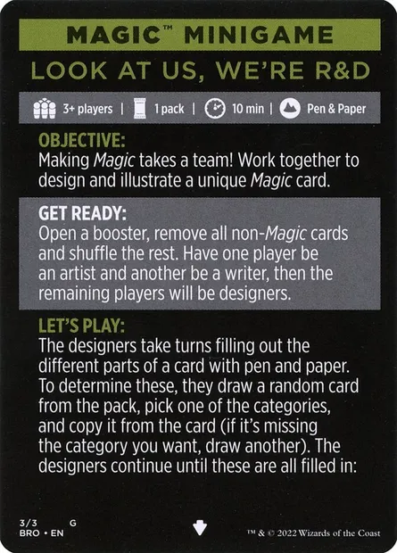 Look at Us, We're R&D // Look at Us, We're R&D (cont'd), Magic card MBRO 3 — The Brothers' War Minigames set