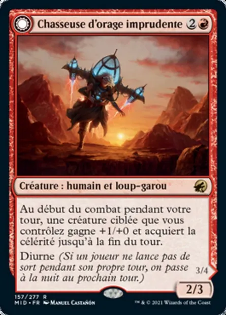 Chasseuse d'orage imprudente // Balafreuse chargée par l'orage, carte Magic MID 157 — extension Innistrad : chasse de minuit