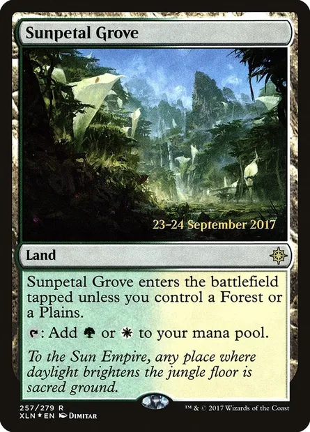 Sunpetal Grove, Magic card PXLN 257s — Ixalan Promos set