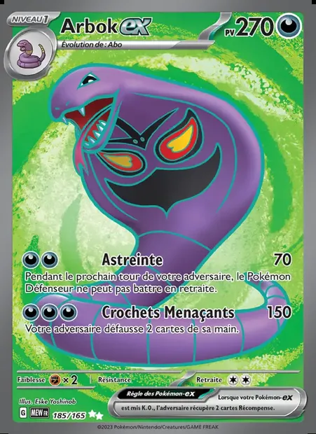 Arbok-ex, carte Pokémon MEW 185 — extension 151