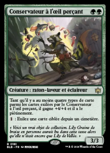 Conservateur à l'œil perçant, carte Magic BLB 181 — extension Bloomburrow