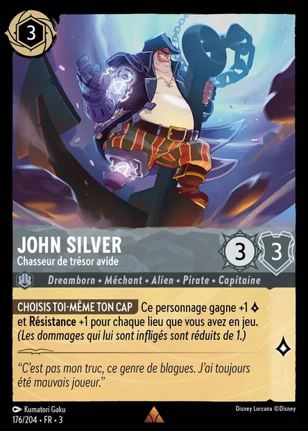 John Silver - Chasseur de trésor avide, carte Disney Lorcana CH3-176 — extension Les Terres d'Encres