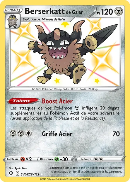 Berserkatt de Galar, carte Pokémon SHF SV087 — extension Destinées Radieuses