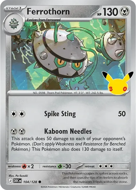 Ferrothorn, Pokémon card 30C 104 — 30th Celebration set