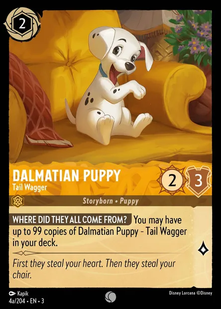 Dalmatian Puppy - Tail Wagger, Disney Lorcana card CH3-004a — Into the Inklands set