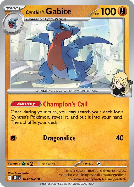 Cynthia's Gabite, Pokémon card DRI 103 — Destined Rivals set