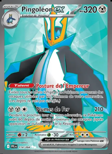 Pingoléon-ex, carte Pokémon PFL 114 — extension Flammes Fantasmagoriques