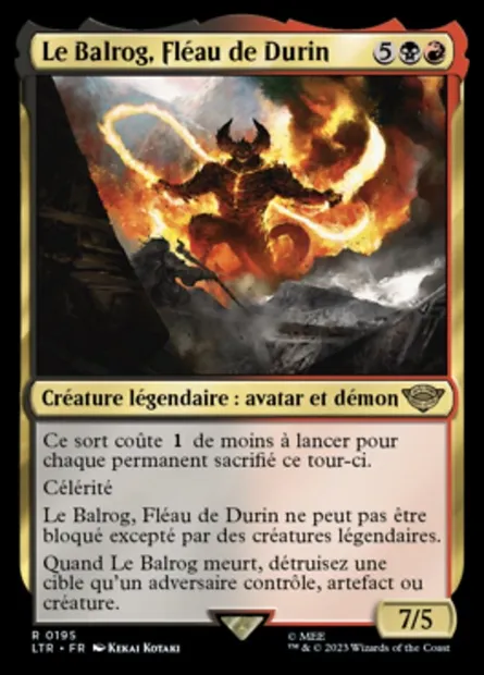 Le Balrog, Fléau de Durin, carte Magic LTR 195 — extension Le Seigneur des Anneaux : chroniques de la Terre du Milieu