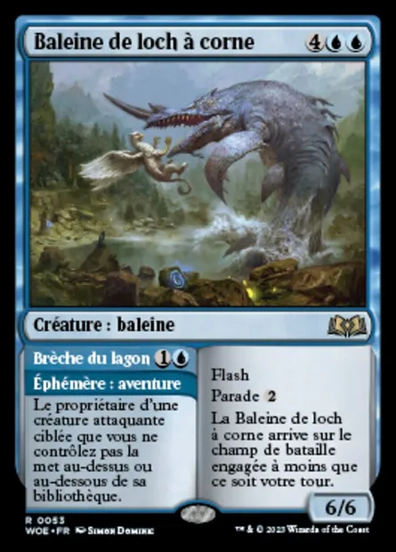 Baleine de loch à corne // Brèche du lagon, carte Magic WOE 53 — extension Wilds of Eldraine