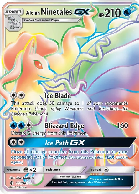 Alolan Ninetales GX, Pokémon card GRI 150 — Guardians Rising set