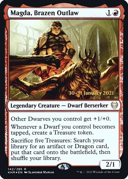 Magda, Brazen Outlaw, Magic card PKHM 142s — Kaldheim Promos set