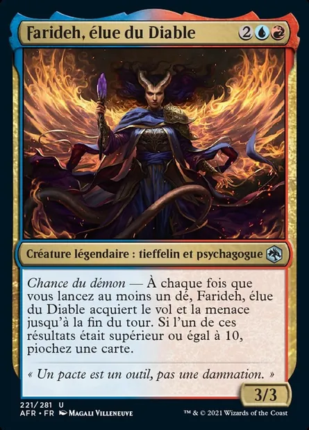 Farideh, élue du Diable, carte Magic AFR 221 — extension Forgotten Realms: Aventures dans les Royaumes Oubliés