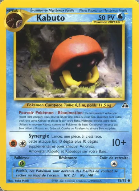 Kabuto, carte Pokémon ND 56 — extension Neo Discovery