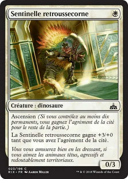 Sentinelle retroussecorne, carte Magic RIX 23 — extension Les combattants d'Ixalan