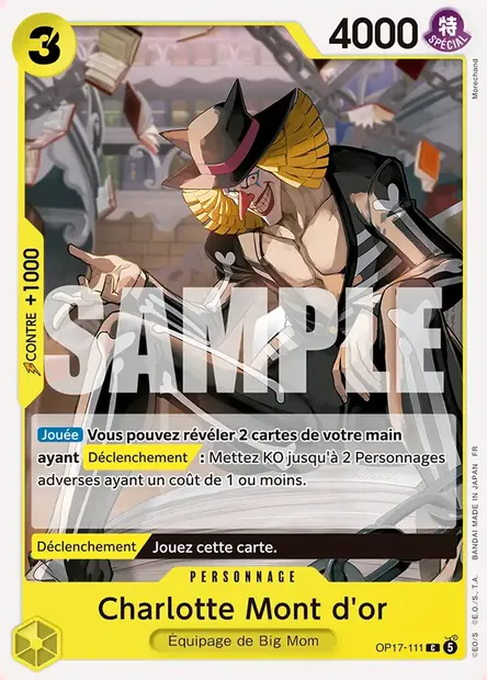 Charlotte Mont d'or, carte One Piece OP17-111 — extension LES GUERRIERS LES PLUS PUISSANTS AU MONDE