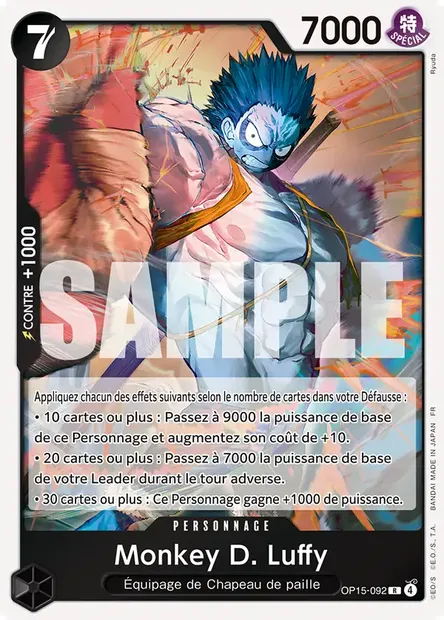 Monkey D. Luffy, carte One Piece OP15-092 — extension AVENTURE SUR L'ÎLE DE DIEU