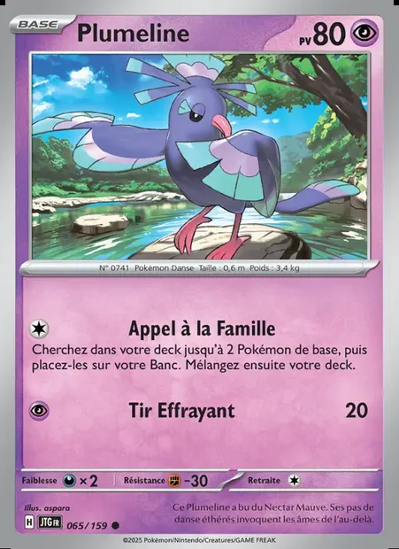 Plumeline, carte Pokémon JTG 065 — extension Aventures Ensemble