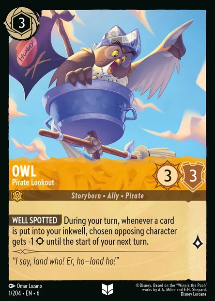 Owl - Pirate Lookout, Disney Lorcana card CH6-001 — Azurite Sea set