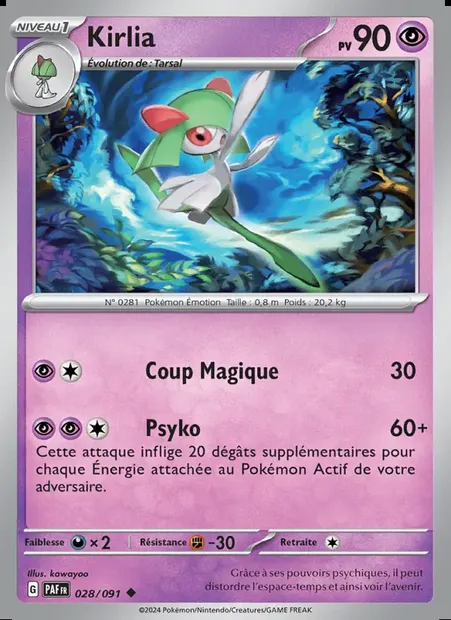 Kirlia, carte Pokémon PAF 028 — extension Destinées de Paldea