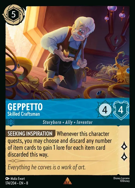 Geppetto - Skilled Craftsman, Disney Lorcana card CH8-174 — The Reign of Jafar set