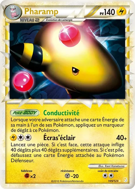 Pharamp, carte Pokémon HS 105 — extension HeartGold SoulSilver