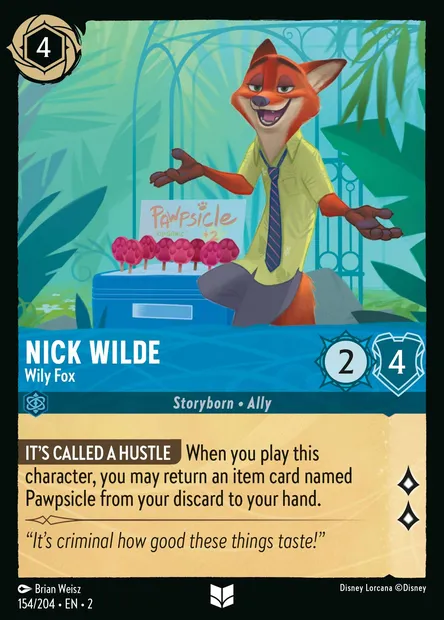 Nick Wilde - Wily Fox, Disney Lorcana card CH2-154 — Rise of the Floodborn set