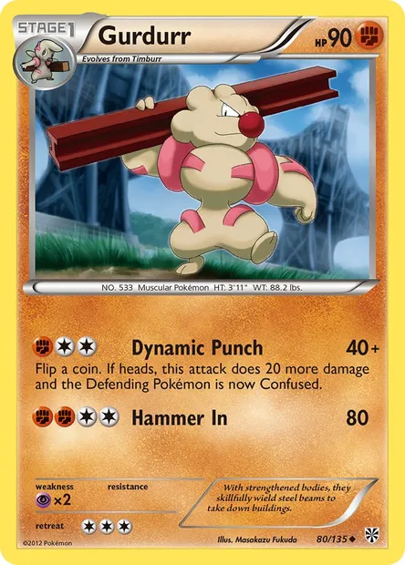 Gurdurr, Pokémon card PLS 80 — Plasma Storm set