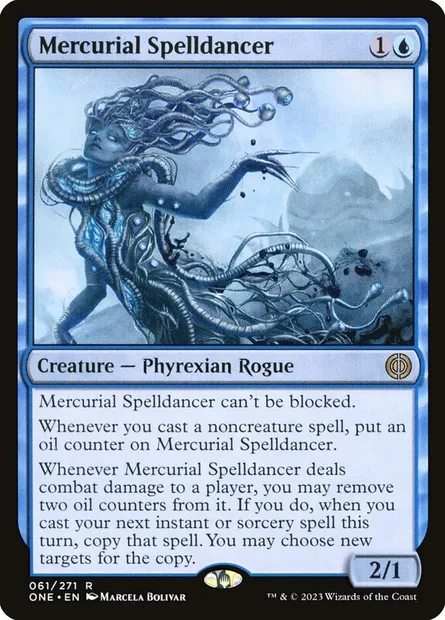 Mercurial Spelldancer, Magic card ONE 61 — Phyrexia: All Will Be One set