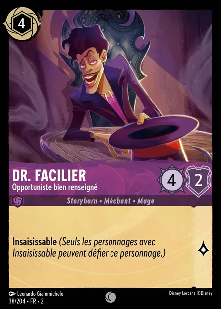 Dr. Facilier - Opportuniste bien renseigné, carte Disney Lorcana CH2-038 — extension L'Ascension des Floodborn