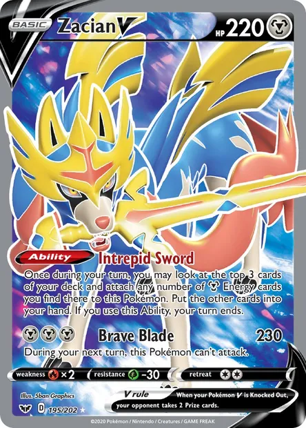 Zacian V, Pokémon card SSH 195 — Sword & Shield set