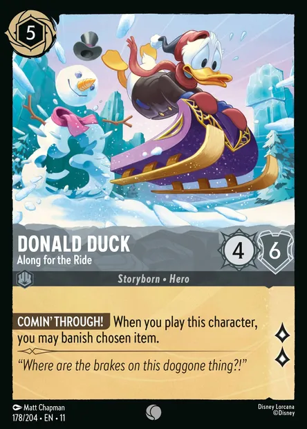 Donald Duck - Along for the Ride, Disney Lorcana card CH11-178 — Winterspell set