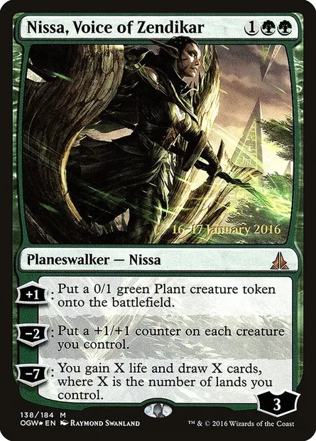 Nissa, voix de Zendikar, carte Magic POGW 138s — extension Oath of the Gatewatch Promos