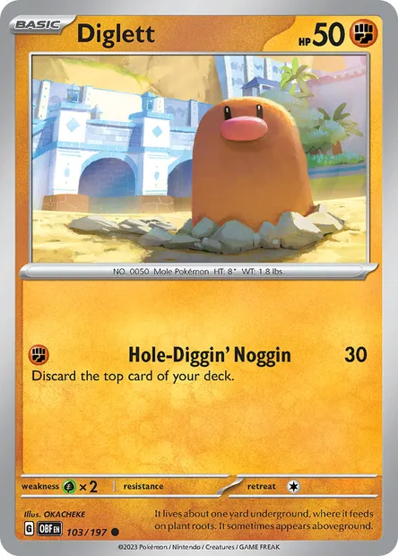 Diglett, Pokémon card OBF 103 — Obsidian Flames set