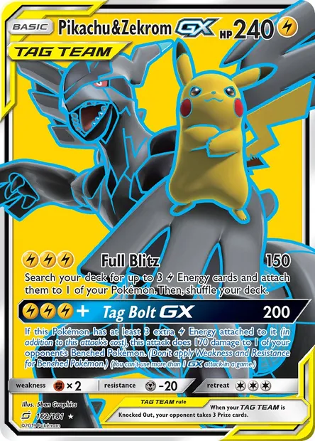 Pikachu & Zekrom GX, Pokémon card TEU 162 — Team Up set