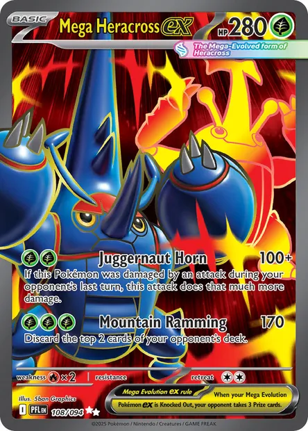 Mega Heracross ex, Pokémon card PFL 108 — Phantasmal Flames set
