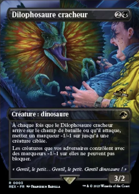 Dilophosaure cracheur, carte Magic REX 3 — extension Jurassic World Collection