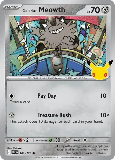 Galarian Meowth, Pokémon card 30C 101 — 30th Celebration set