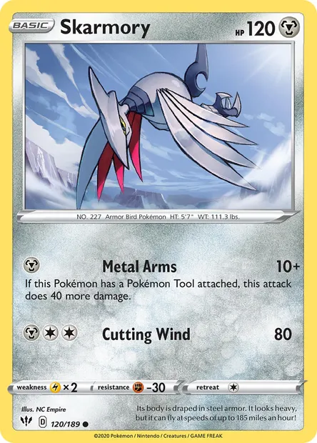 Skarmory, Pokémon card DAA 120 — Darkness Ablaze set