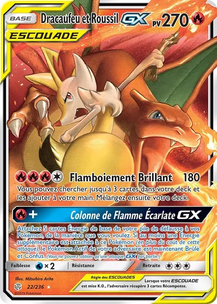 Dracaufeu et Roussil GX, carte Pokémon CEC 22 — extension Éclipse Cosmique