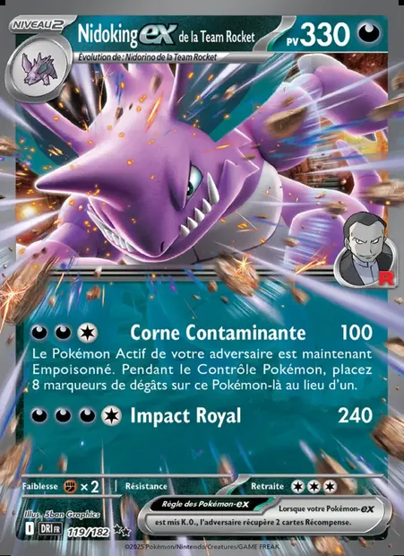 Nidoking-ex de la Team Rocket, carte Pokémon DRI 119 — extension Rivalités Destinées