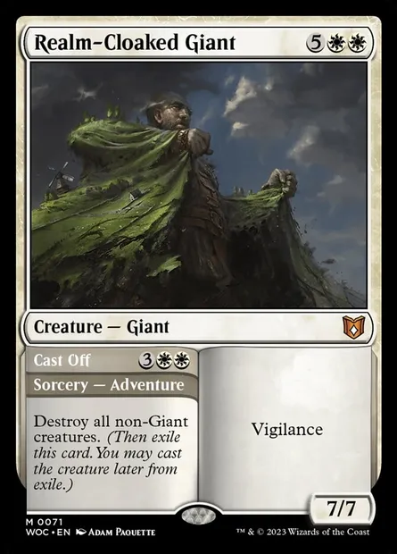 Géant drapé de royaume // Dévêtir, carte Magic WOC 71 — extension Wilds of Eldraine Commander