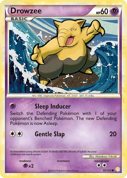 Drowzee, Pokémon card HS 62 — HeartGold SoulSilver set