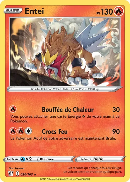 Entei, carte Pokémon BST 20 — extension Styles de combat