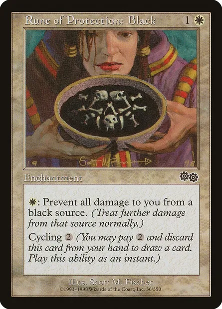 Rune de protection : Noir, carte Magic USG 36 — extension Epopée d'Urza