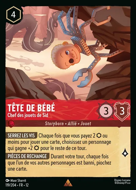 Tête de bébé - Chef des jouets de Sid, carte Disney Lorcana CH12-119 — extension Contrées Inconnues