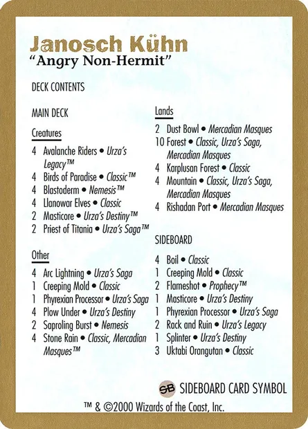 Janosch Kühn Decklist (2000), Magic card WC00 jk0b — World Championship Decks 2000 set