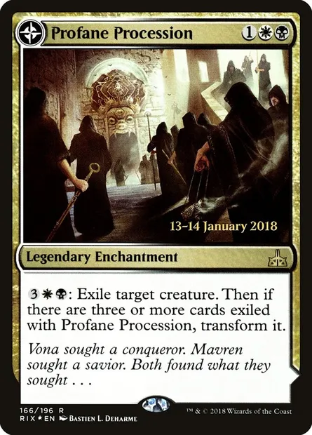 Procession profane // Tombeau de la Rose du crépuscule, carte Magic PRIX 166s — extension Rivals of Ixalan Promos