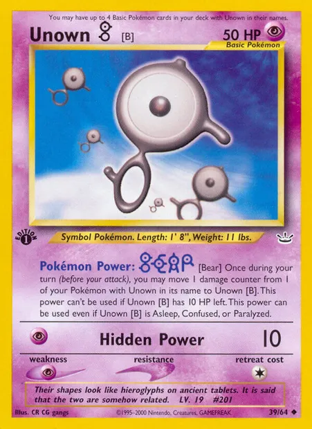 Unown [B], Pokémon card NR 39 — Neo Revelation set