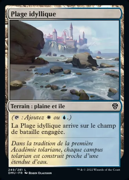 Plage idyllique, carte Magic DMU 249 — extension Dominaria Uni