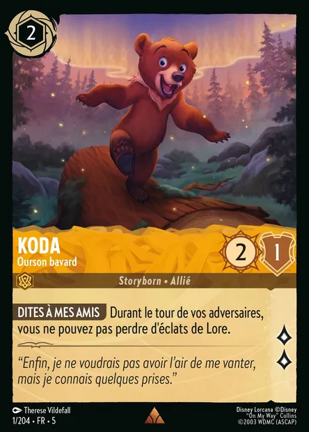 Koda - Ourson bavard, carte Disney Lorcana CH5-001 — extension Ciel Scintillant